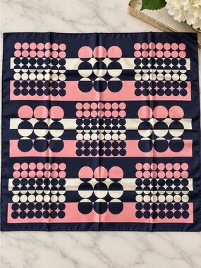 Vintage Pierre Balmain Paris Pure Silk Scarf 30” Mod Op Art Geometric Navy Pink